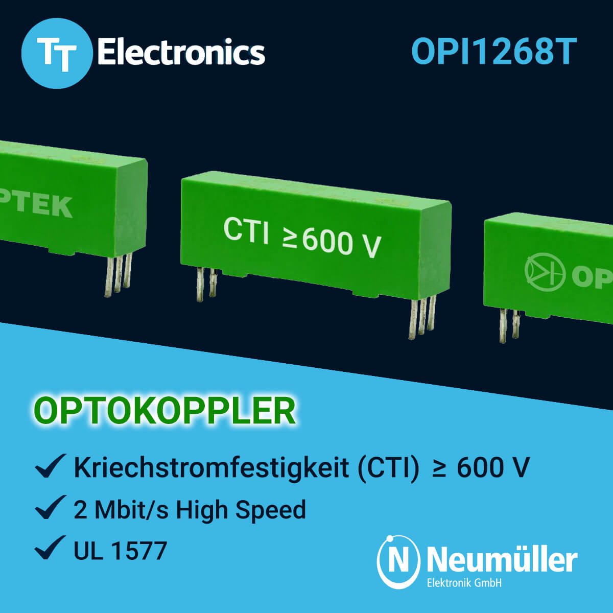 OPI1268T: High Speed Hochspannungs-Optokoppler mit Isolationsgruppe I